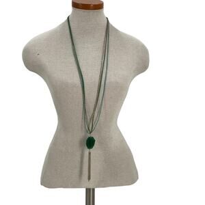 Green stone multilayered tassel necklace